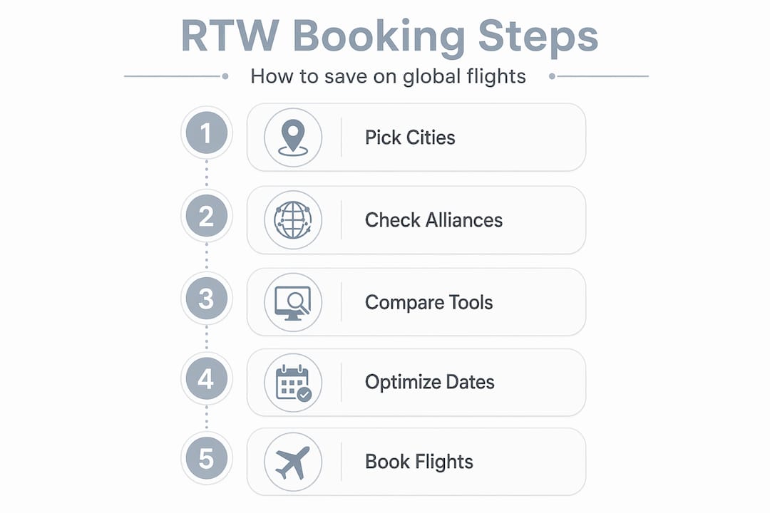 Infographic with steps for booking round-the-world flights