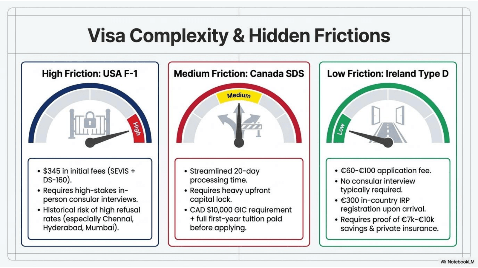 Visa Complexity: Ireland vs USA vs Canada for international students in 2026