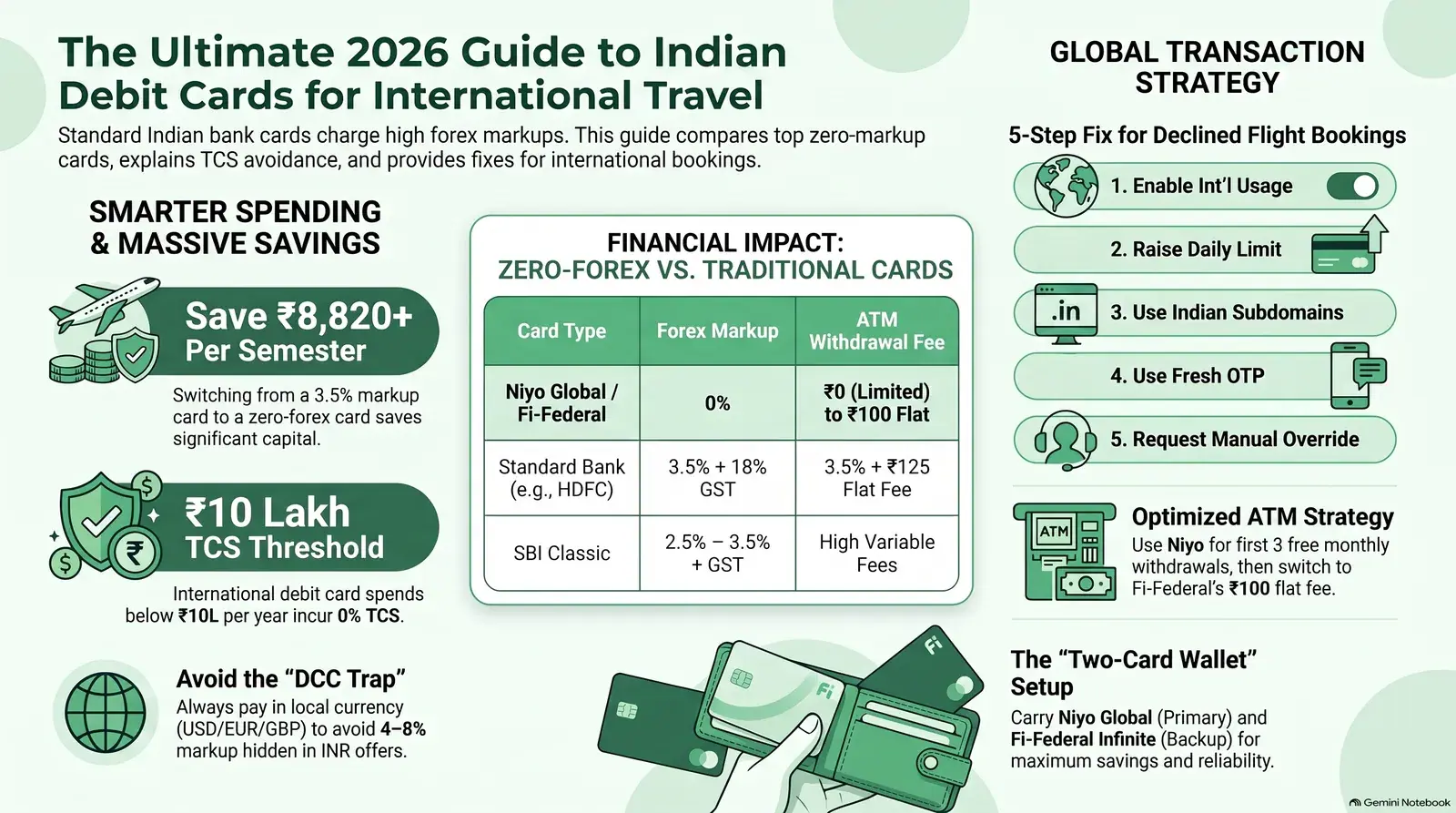 Best Indian debit cards for international transactions 2026 — fee comparison and flight booking guide