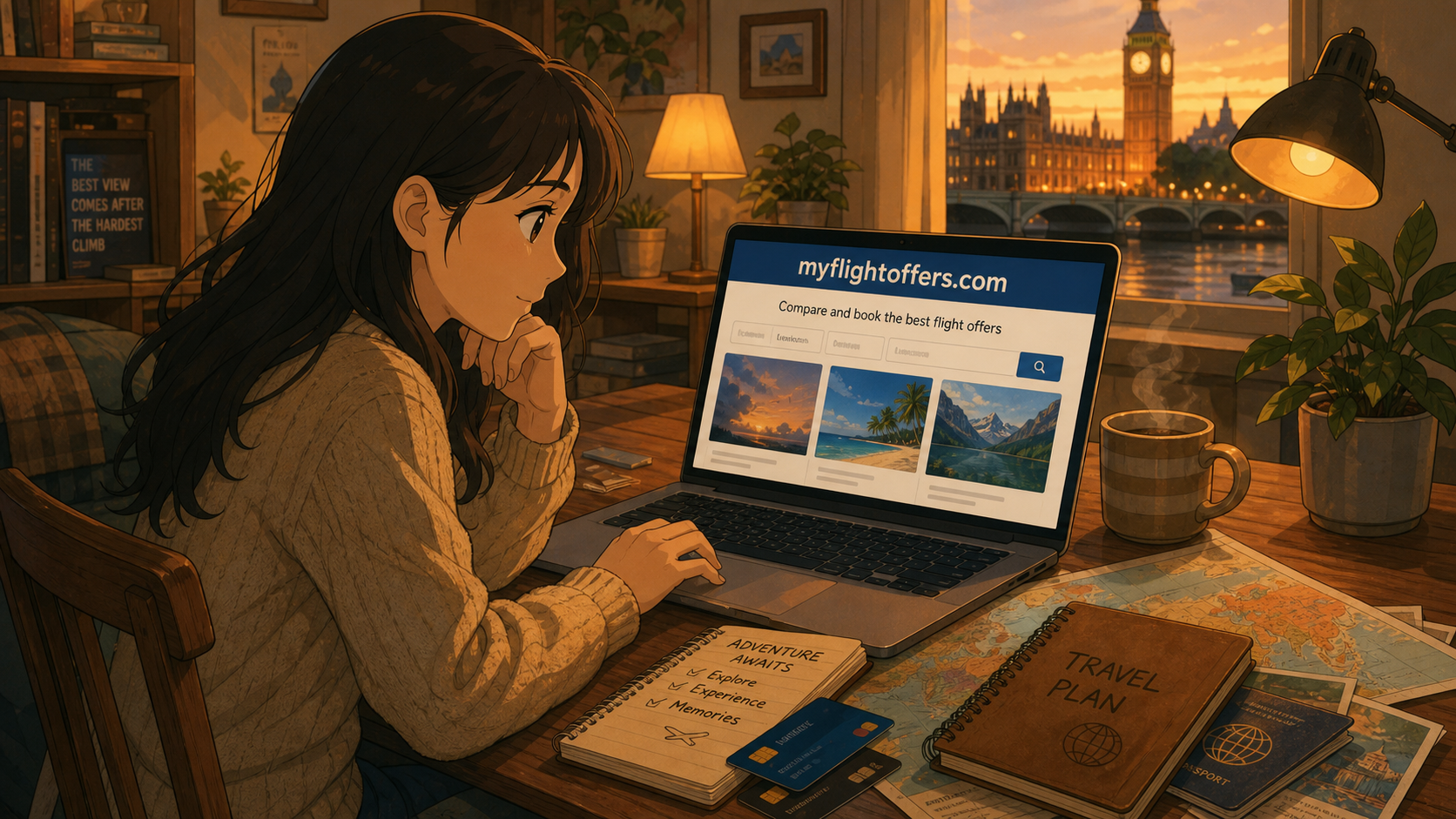 Person comparing Indian bank card flight offers on laptop in Ireland