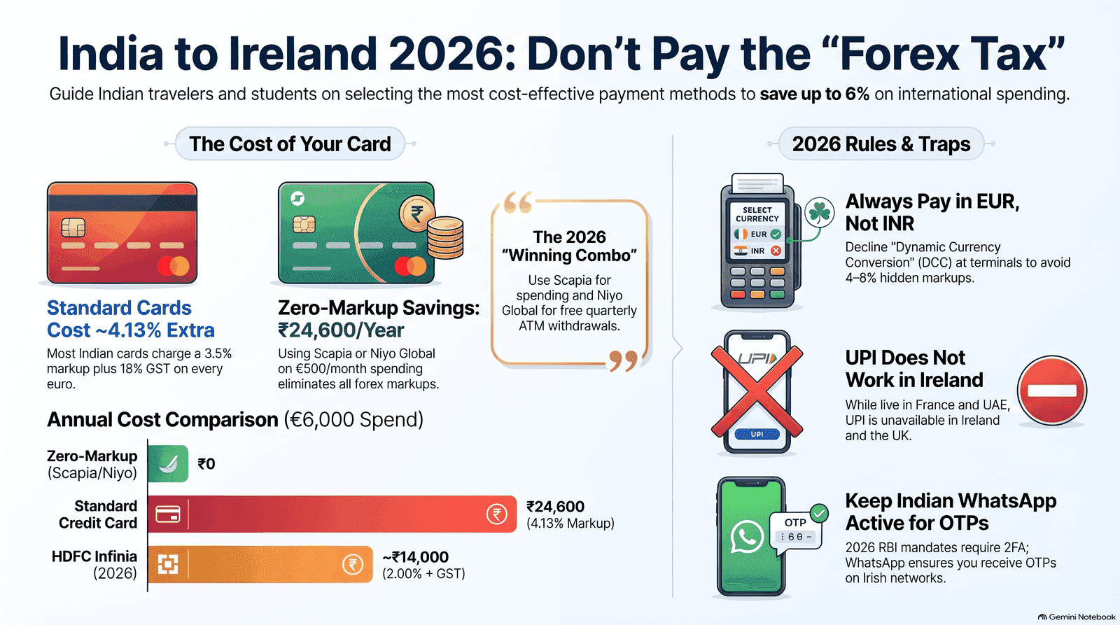 Forex card versus credit card versus UPI cost comparison for Indian students and NRIs in 2026