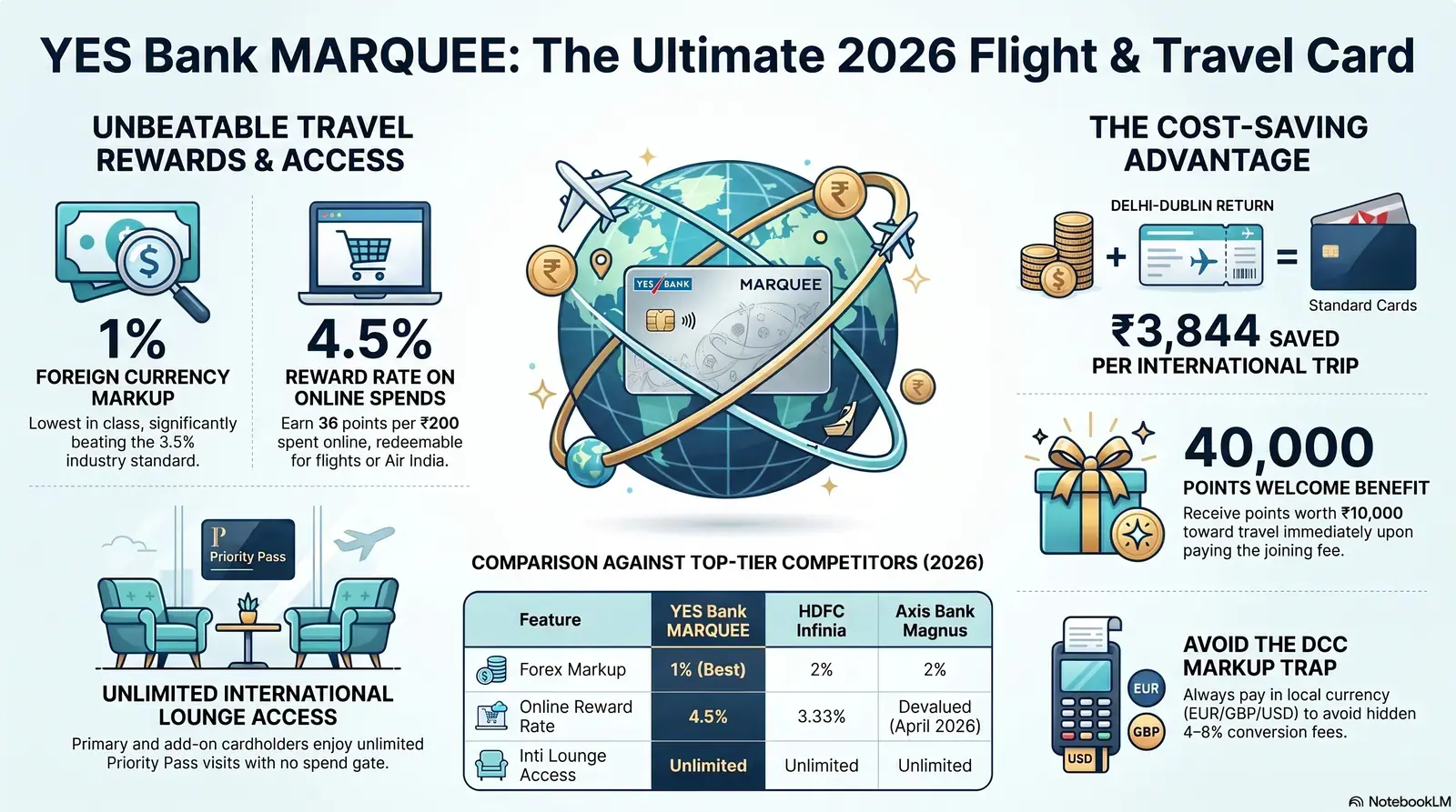 YES Bank MARQUEE Credit Card review for travel and flights 2026 — earn rates, lounge access and comparison with HDFC Infinia