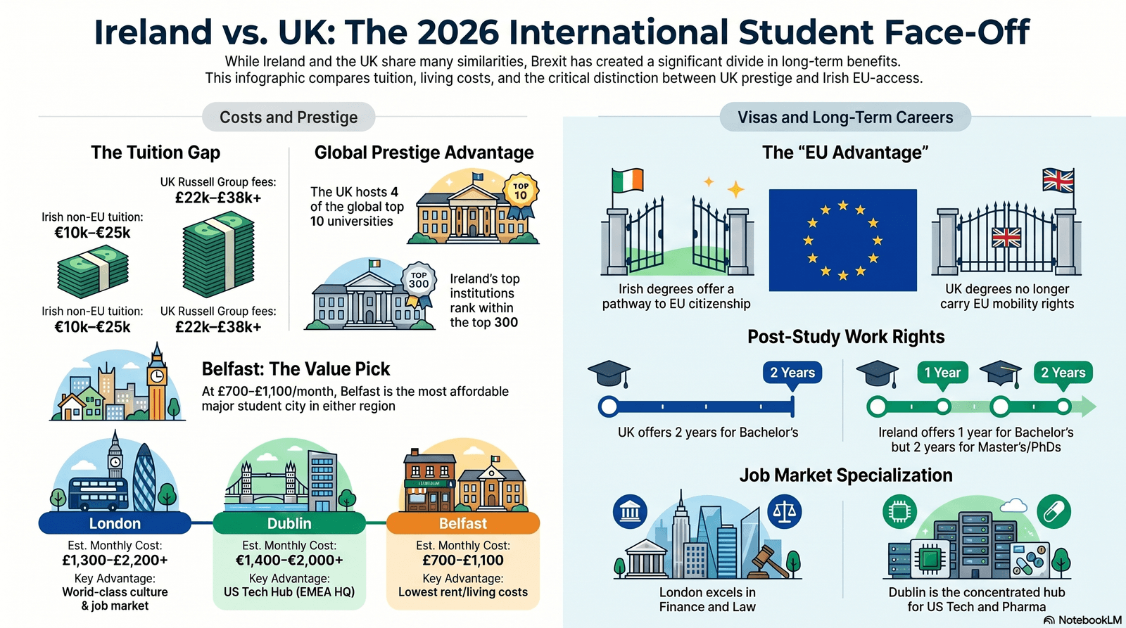 Ireland vs UK and Northern Ireland comparison for international students 2026