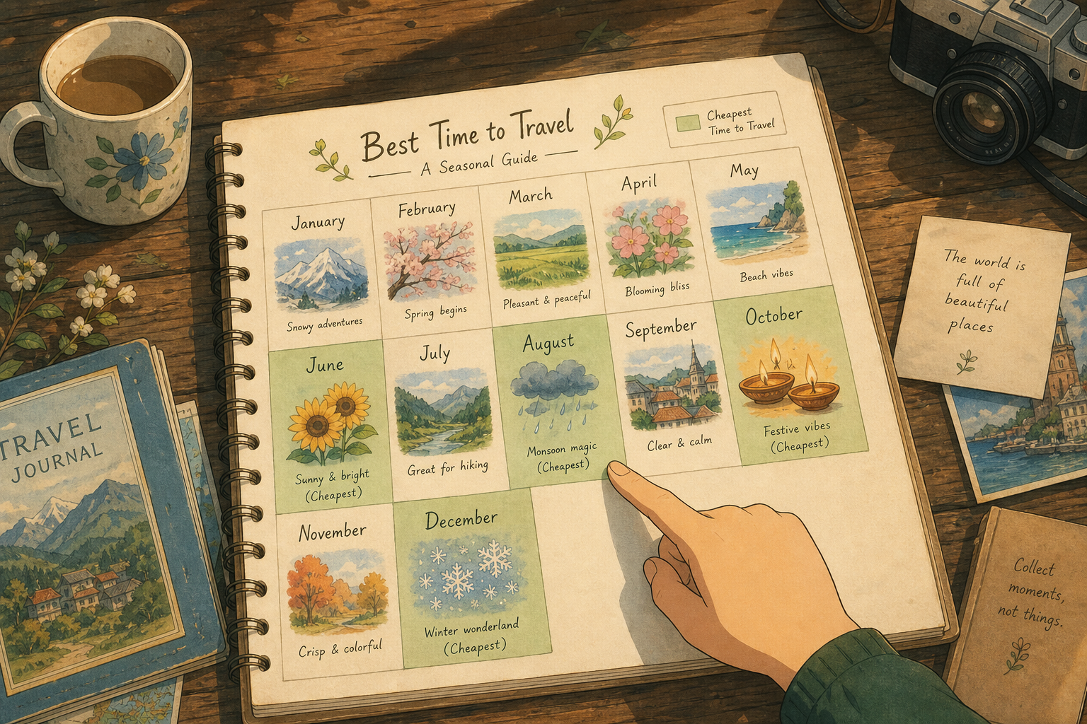 Seasonal flight calendar illustrating cheaper booking windows