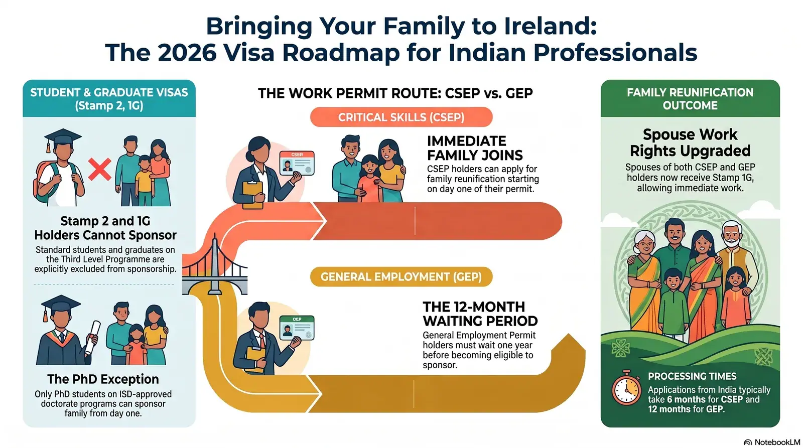 Indian couple and child at Dublin Airport, planning family reunification in Ireland 2026
