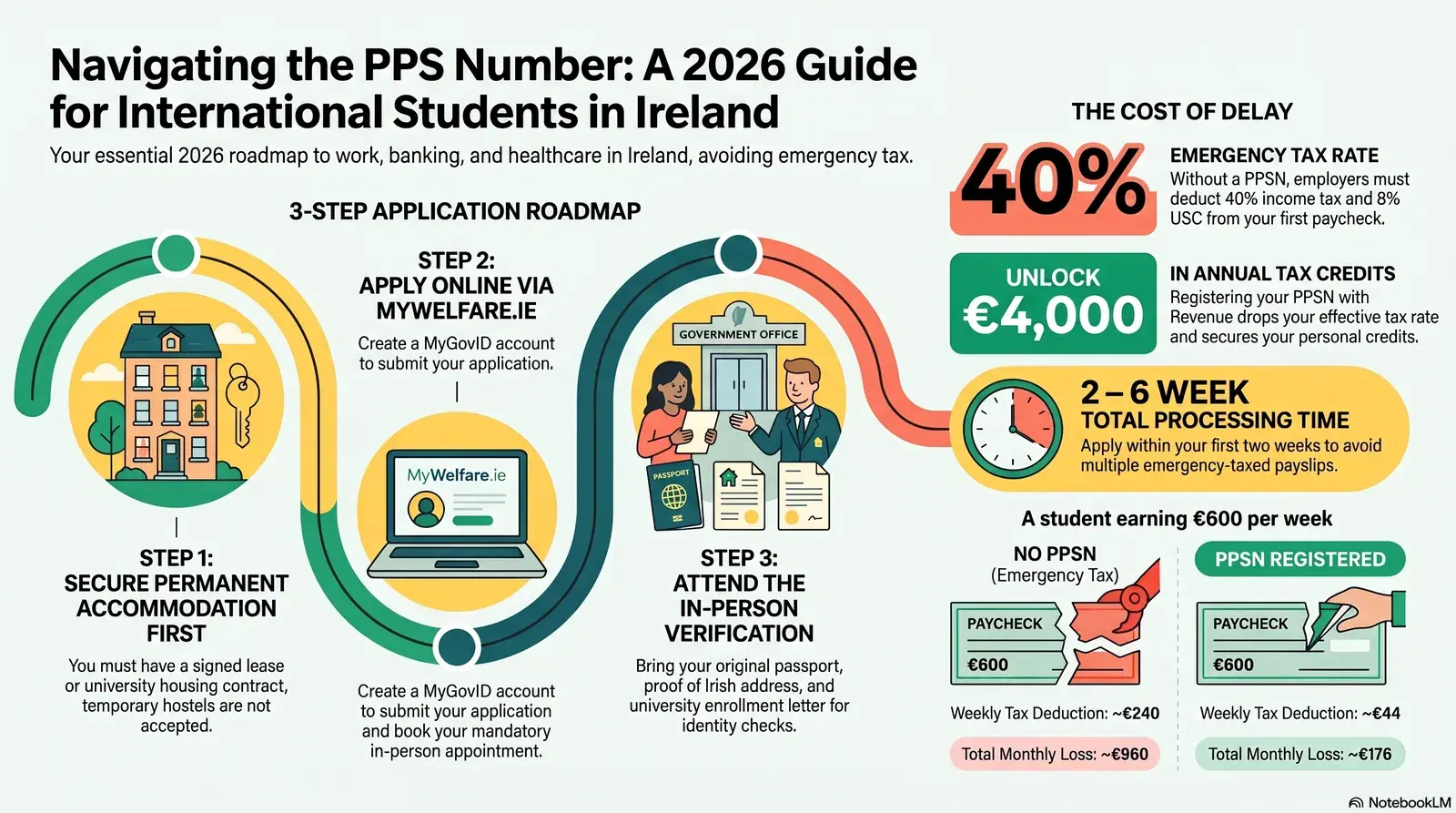 International student holding PPS number letter outside an Intreo Centre in Ireland 2026