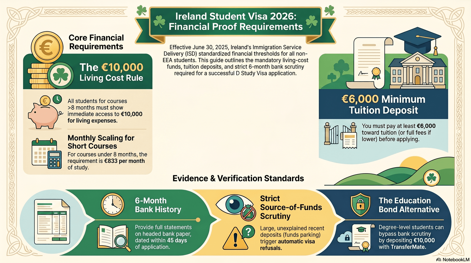 Ireland student visa 2026 financial proof requirements — €10,000 rule and bank statement guide