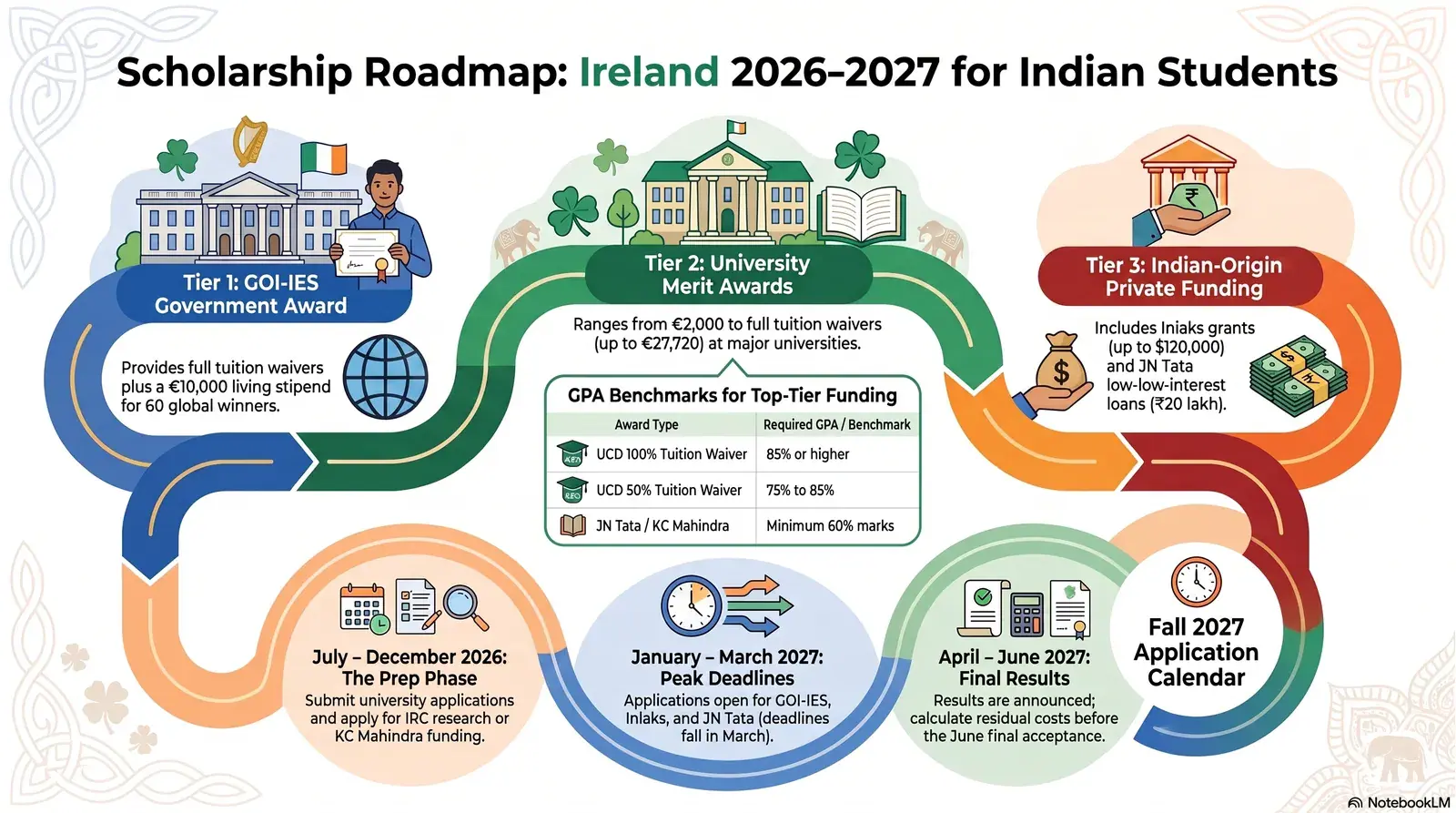 Indian student reviewing scholarship options for Irish universities in 2026