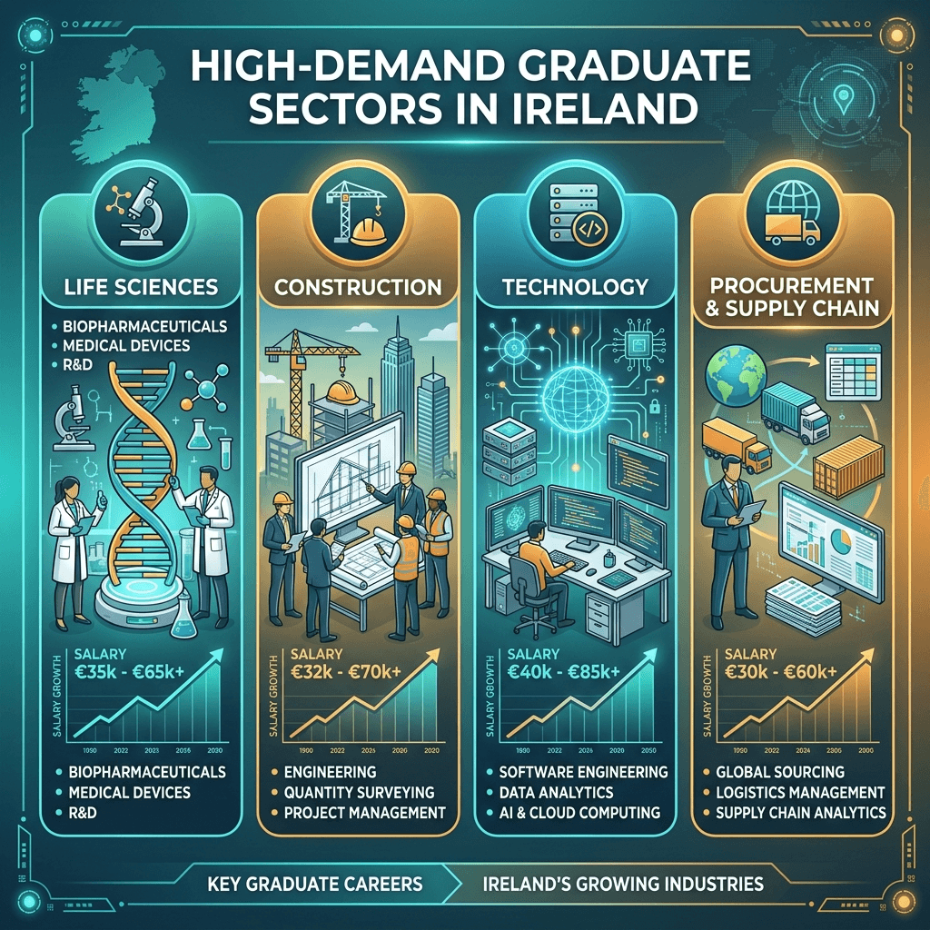 2026 Ireland skill gaps and high-salary sectors hiring graduates — life sciences, procurement and construction