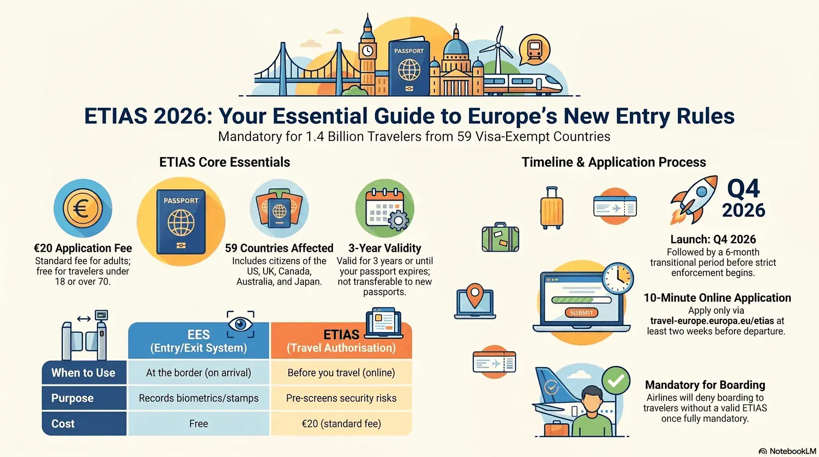 ETIAS 2026 Europe travel authorisation guide — passport, Schengen map and application checklist