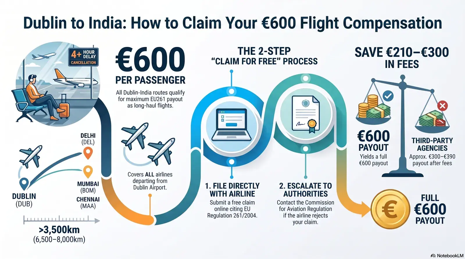 Passenger checking flight compensation rights at Dublin Airport under EU Regulation 261/2004